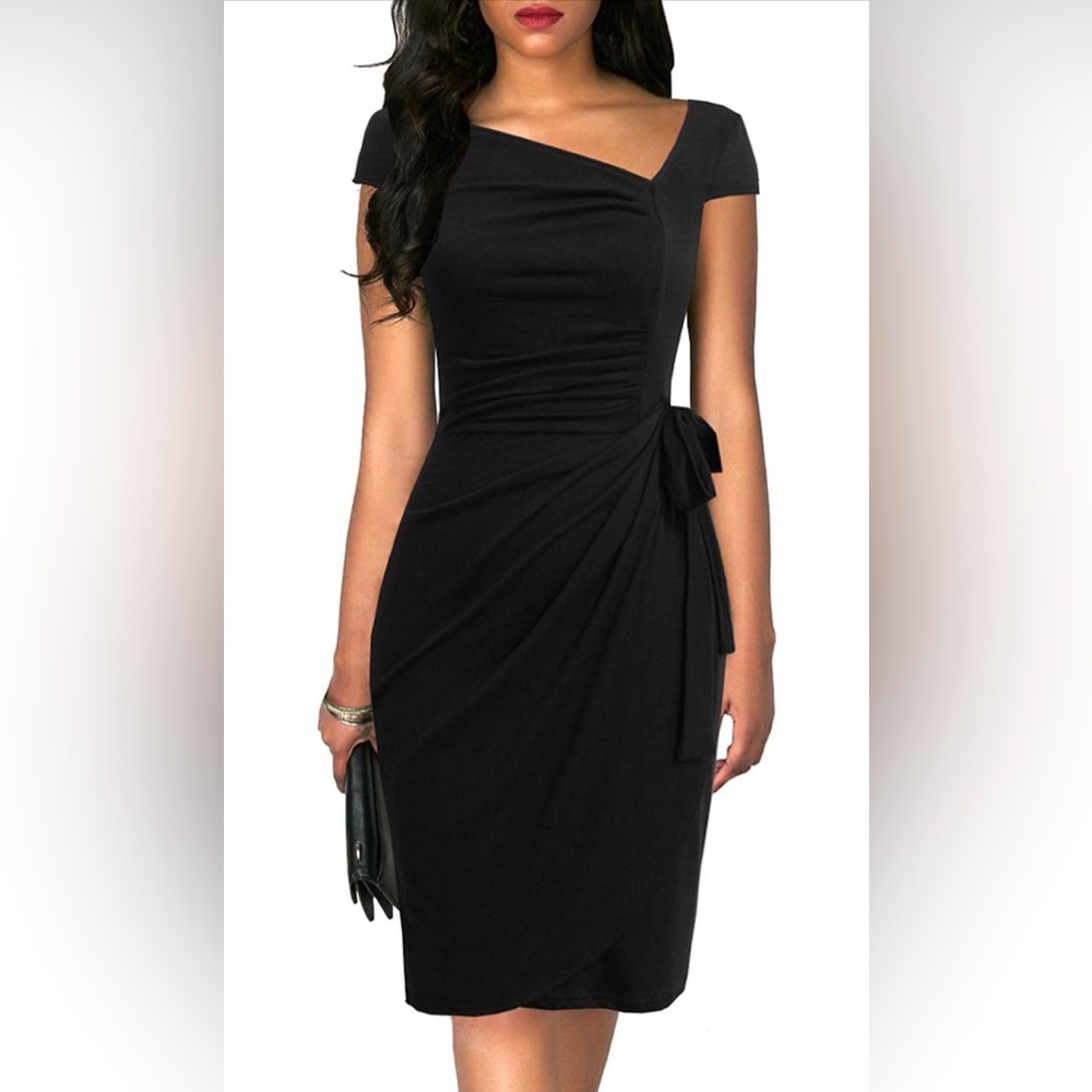Knee length faux wrap dress
